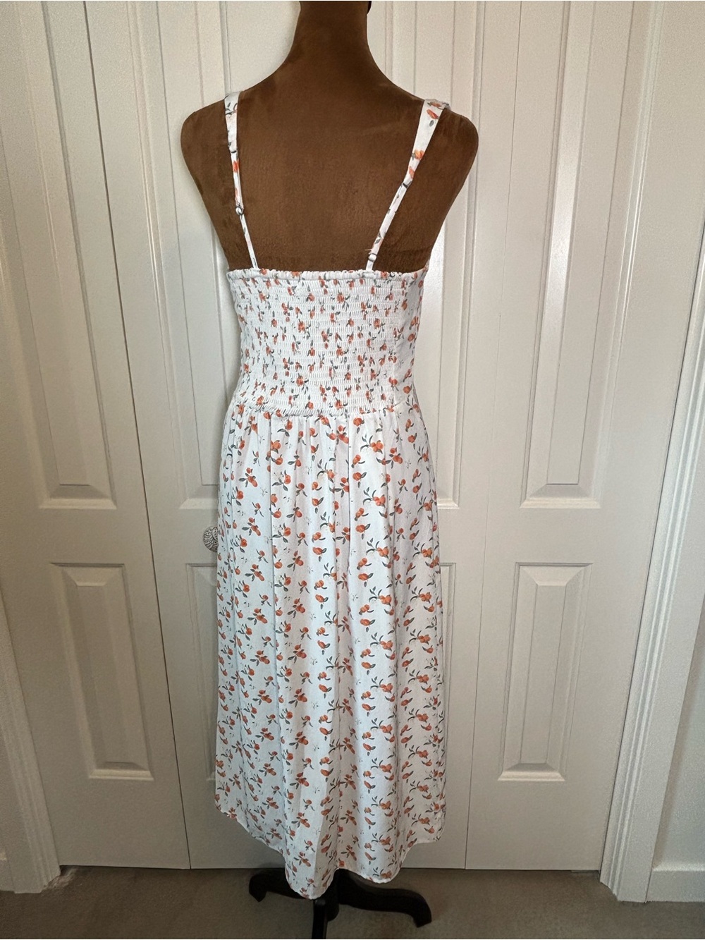 Abercrombie & Fitch Cinch-Front Midi Dress in Peach Print Small - Picture 9 of 16